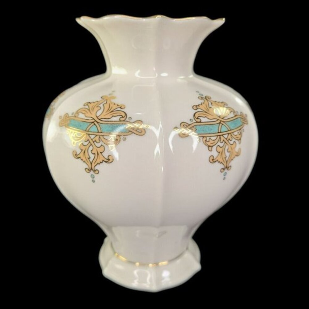 Lenox Catalan Porcelain Vase With 24 kt Gold and Green Accents Home‎ Decor Vtg